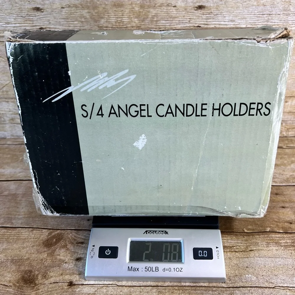 Vintage‎ Set of 4 Ceramic Musical Angel Candle Holders with Red Taper Candles
